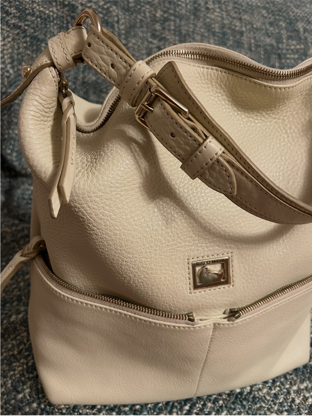Dooney & Bourke Ivory Pebble Leather Shoulder Bag - Picture 3 of 7